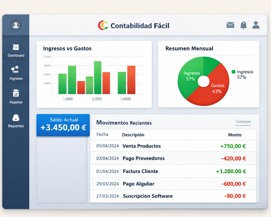 Panel de control de Contabilidad Fácil
